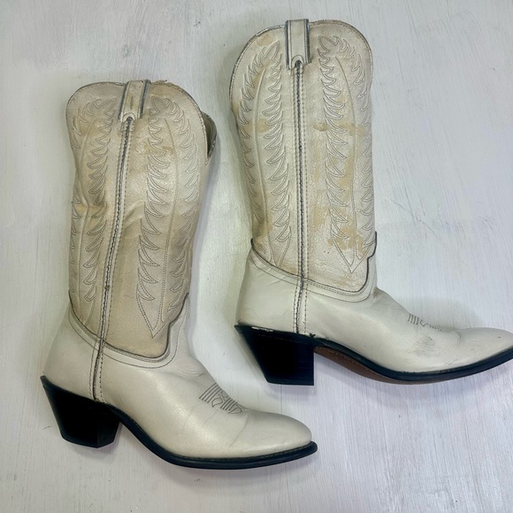 Vintage 90s Santa Fe Boot Co Cream Western Boots Womens 8.5 USA Leather - Picture 7 of 15